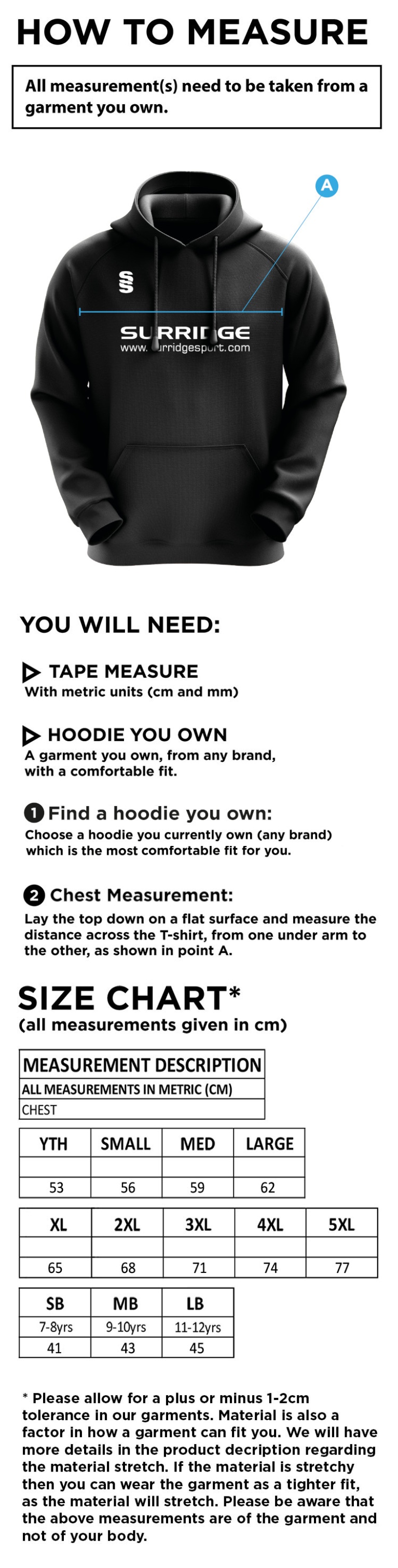 Blade Hoody : Navy / Red / White - Size Guide
