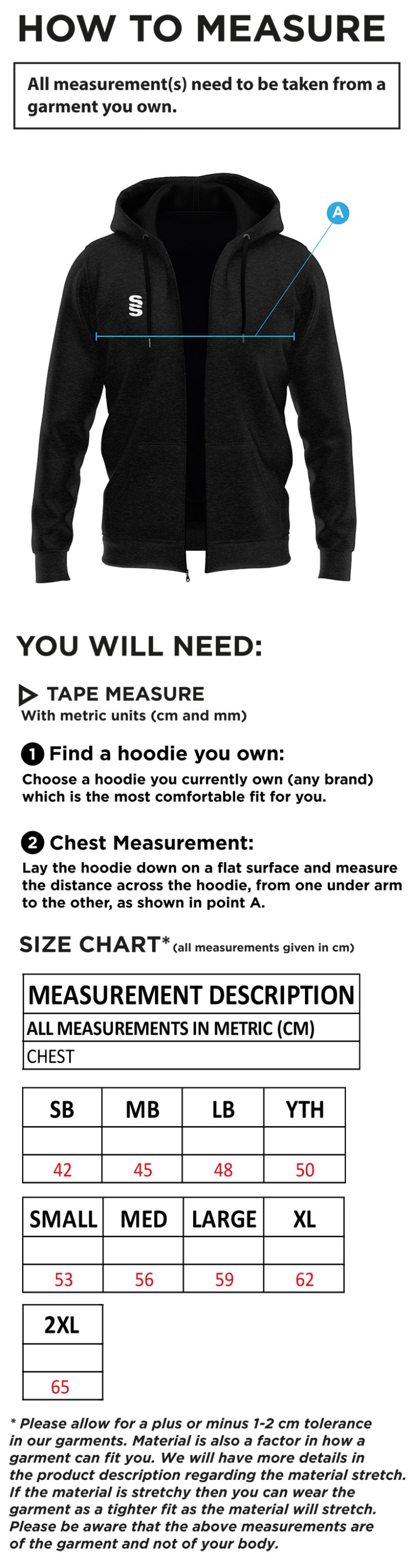 Blade Hoody : Black / Red / White - Size Guide