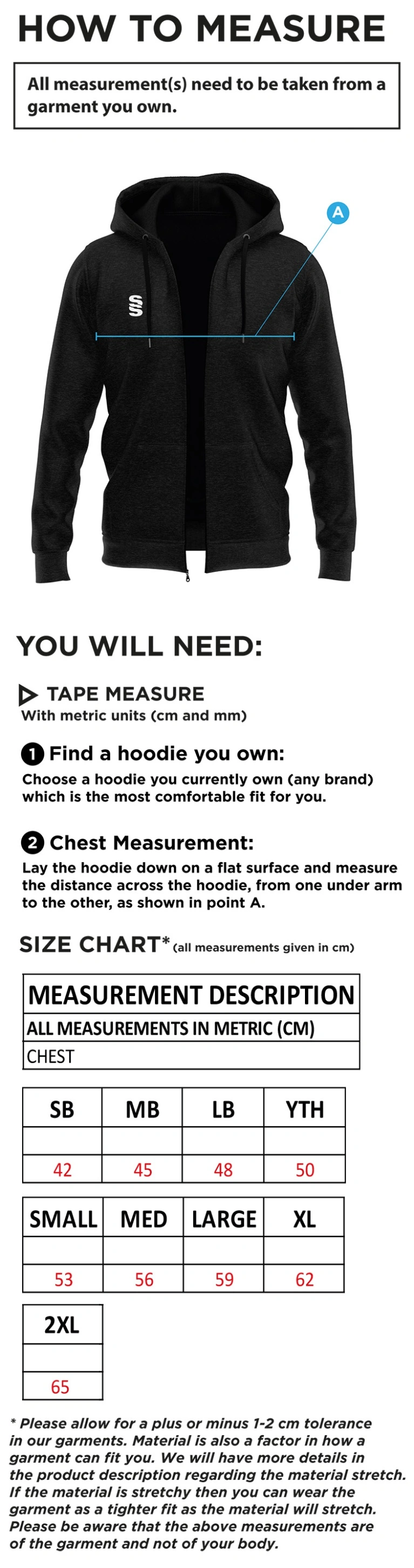 Dual Full Zip Hoody : Navy - Size Guide